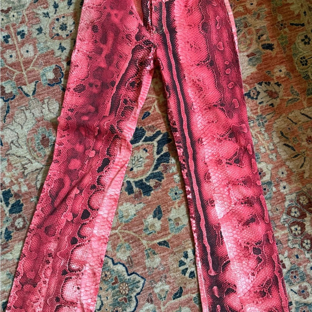 Just Cavalli Pink Snake Print Cropped Pants